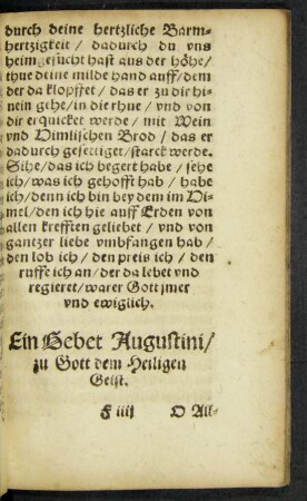 Ein Gebet Augustini/ zu Gott dem Heiligen Geist.