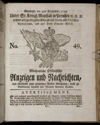 No. 49. Montags, den 4ten December, 1758.