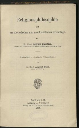 Religionsphilosophie auf psychologischer und geschichtlicher Grundlage