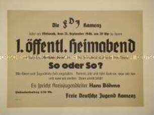 Maueranschlag zur Ankündigung eines Heimatabends der FDJ