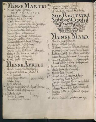 Sommerhalbjahr 1633. Rektorat Johann(es) Harpprecht