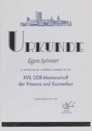 ANERKENNUNGS-URKUNDE für JURY-TÄTIGKEIT