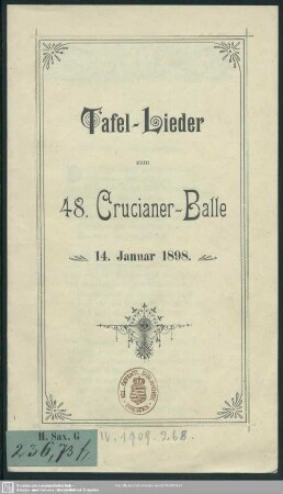 Tafel-Lieder zum 48. Crucianer-Balle : 14. Januar 1898
