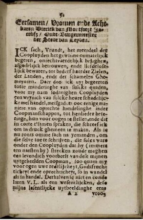 Eersamen/ Vromen ende Achtbaren Dierick van Montfoort Jacobsz/ Oudt-Burgermeester der Stede van Lepden