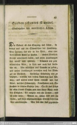Siebenzehentes Kapitel. Stufenjahre des menschlichen Lebens