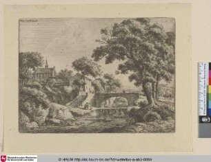 [Eine Holz- und eine Steinbrücke; A wooden and a stone bridge]
