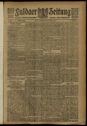 Erste Ausgabe vom Donnerstag, den 18. April 1912.