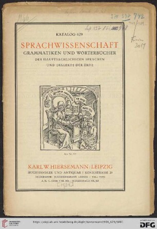 Nr. 629: Katalog: Sprachwissenschaft - Grammatiken und Wörterbücher der hauptsächlichsten Sprachen und Dialekte der Erde