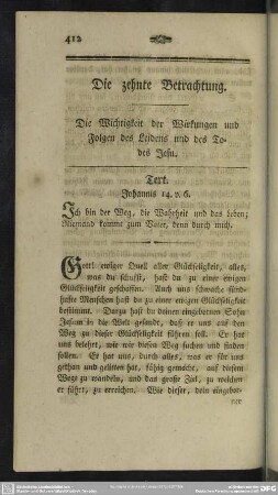Die zehnte Betrachtung. Die Wichtigkeit der Wirkungen und Folgen des Leidens und des Todes Jesu