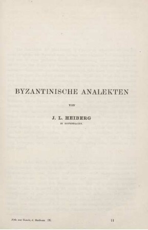 Byzantinische Analekten.
