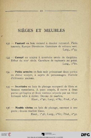 Sièges et Meubles (Nr. 132-144)