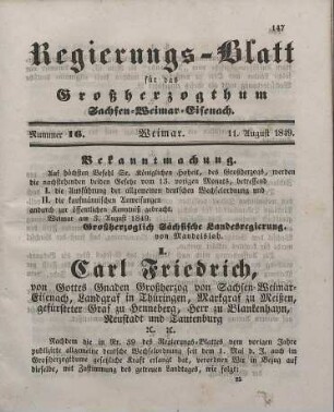 Nr. 16 : 11. August 1849