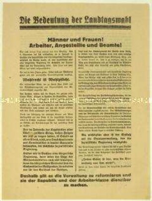 Aufruf der Vereinigten SPD zur sächsischen Landtagswahl 1922