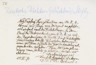 Brief an die Deutsche Dichter- und Gedächtnis-Stiftung