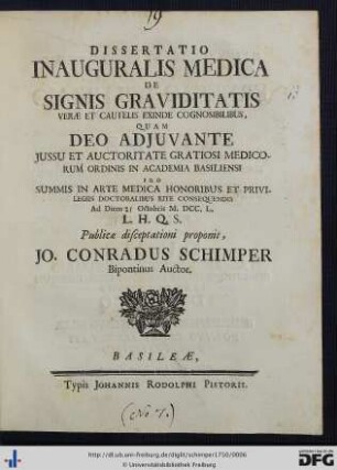 Dissertatio Inauguralis Medica De Signis Graviditatis Verae Et Cautelis Exinde Cognosibilibus