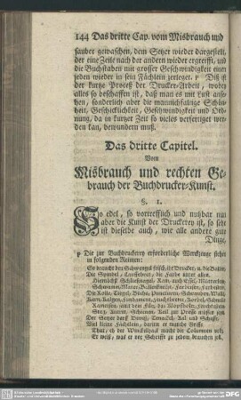 Das dritte Capitel. Vom Misbrauch und rechten Gebrauch der Buchdrucker-Kunst