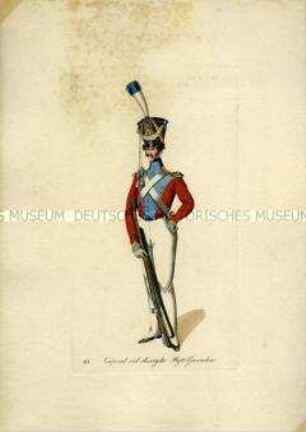 Uniformdarstellung, Korporal des Schleswigschen Grenadier-Regiments, Dänemark, 1815/1830.