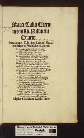 Marci Tullij Ciceronis in Lu. Pisonem Oratio