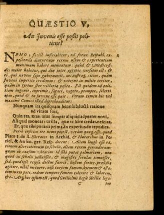 Quaestio V. An Iuvenis esse possit politicus?
