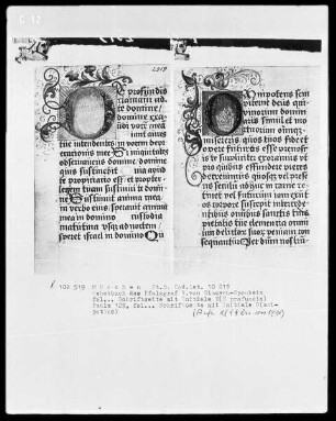Die sieben Bußpsalmen - Gebetbuch des Pfalzgrafen Richard von Simmern-Sponheim — Initiale D (e profundis) und O (mnipotens)