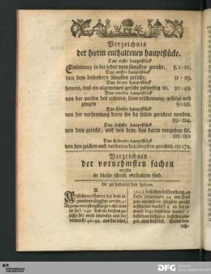 Verzeichnis der vornehmsten sachen welche in dieser schrift enthalten sind.