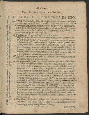 Curs. Metaph. Disputatio XV. Quae Est Part. Spec. Secunda De Deo.