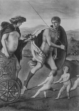Fünf Tafeln mit Allegorien — 1. Tafel von links: der sinnliche und der tugendhafte Mann