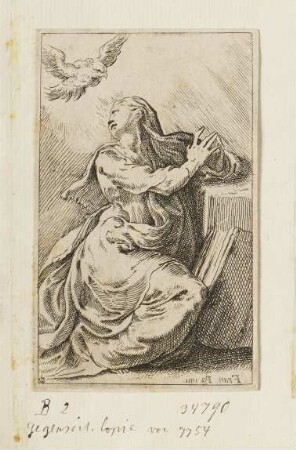 Jungfrau Maria mit der Taube (Verkündung), Blatt 13 der Folge "14 Figuren nach Parmigianino"