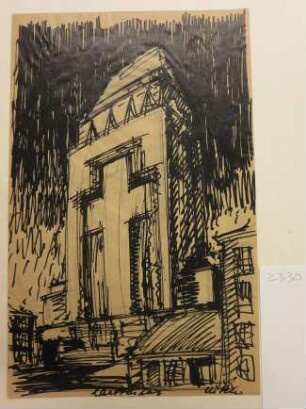 [Kirchturm mit monumentalem Kreuzrelief]