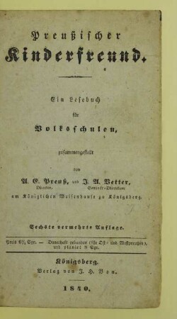Preußischer Kinderfreund : ein Lesebuch für Volksschulen