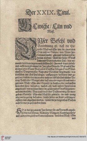 Titul XXIX Gewicht / Elln und Maß