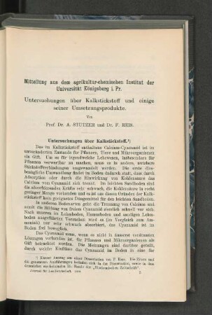 Mitteilungen aus dem agrikultur-chemischen Institut der Universität Königsberg i. Pr.