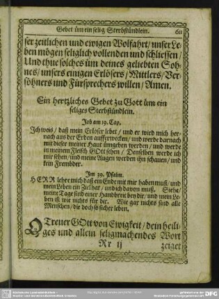 Ein hertzliches Gebet zu Gott um ein seliges Sterbstündlein