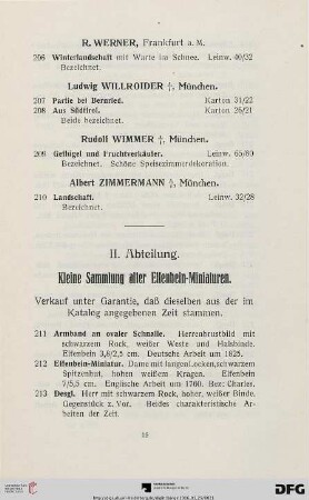 II. Abteilung: Keine Sammlung alter Elfenbein-Miniaturen (Nr. 211-254)