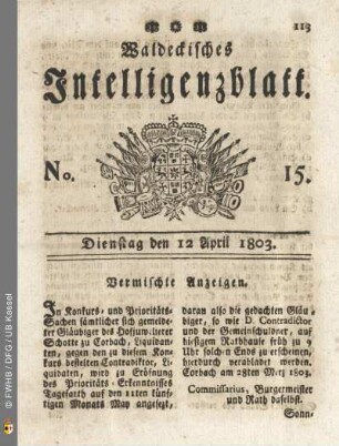 No. 15. Dienstag den 12 April 1803