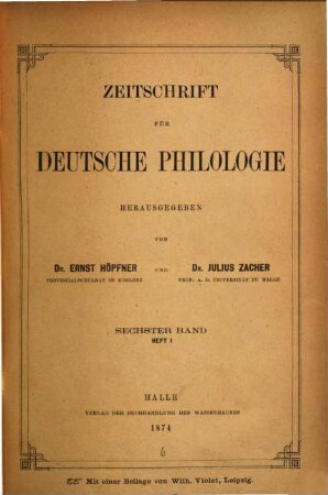 Zeitschrift für deutsche Philologie : ZfdPh. 6. 1875