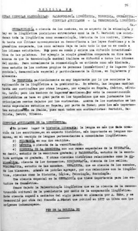 76, Bolilla 20- Otras ciencias olotológicas: paleontología lingüística, toponimia, onomástica.- ciencias auxiliares- la terminología lingüística