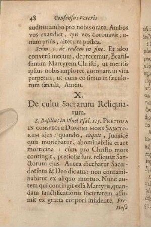 X. De cultu Sacrarum Reliquiarum.