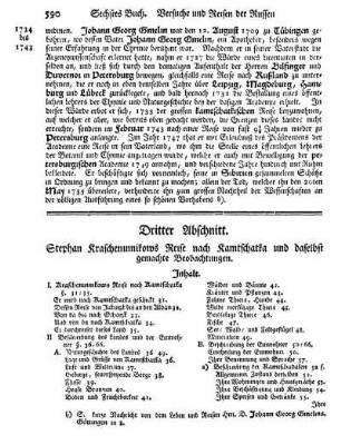 Dritter Abschnitt. Stephan Krascheninnikows Reise nach Kamtschatka und daselbst gemachte Beobachtungen.