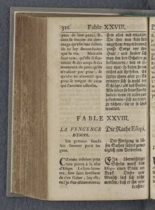 Fable XXVIII. La vengence d'esope. Die Rache Esopi.