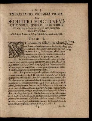 Exercitatio Vicesima Prima. De Aedilitio Edicto; Evictionibus; Usuris, Fructibus ... Thesis I. - XLII.