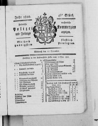 46tes Stück, Ausgabe vom 12. November 1800