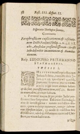Disputatio Theologica secunda, Continens Paraphrasticam explicationem & resolutionem Dicti Paulini Philip. [...]