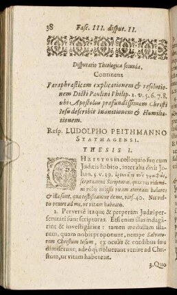 Disputatio Theologica secunda, Continens Paraphrasticam explicationem & resolutionem Dicti Paulini Philip. [...]