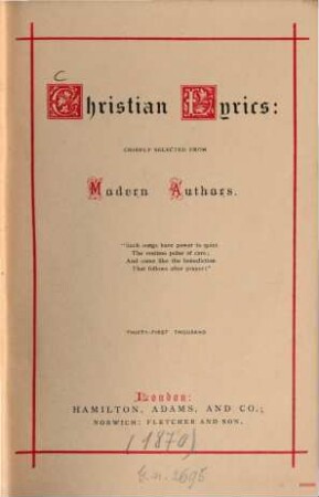 Christian Lyrics: Chiefly selected from modern authors