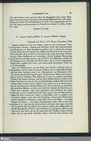 August Ludwig Hülsen an August Wilhelm von Schlegel, Seekamp, 02.12.1803