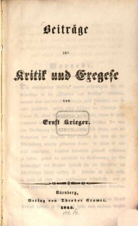 Beiträge zur Kritik und Exegese