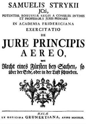 Samuelis Strykii ... Exercitatio De Jure Principis Aereo