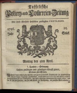 15. Stueck, Montag den 5ten April 1756