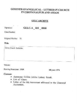 G.E.L. Church Lotteries
